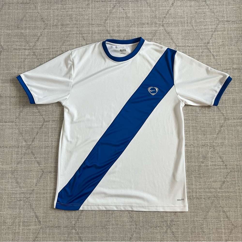 Vintage Early 2000s Y2K Nike Fit Dry Men’s Blue/White Athletic Jersey Shirt